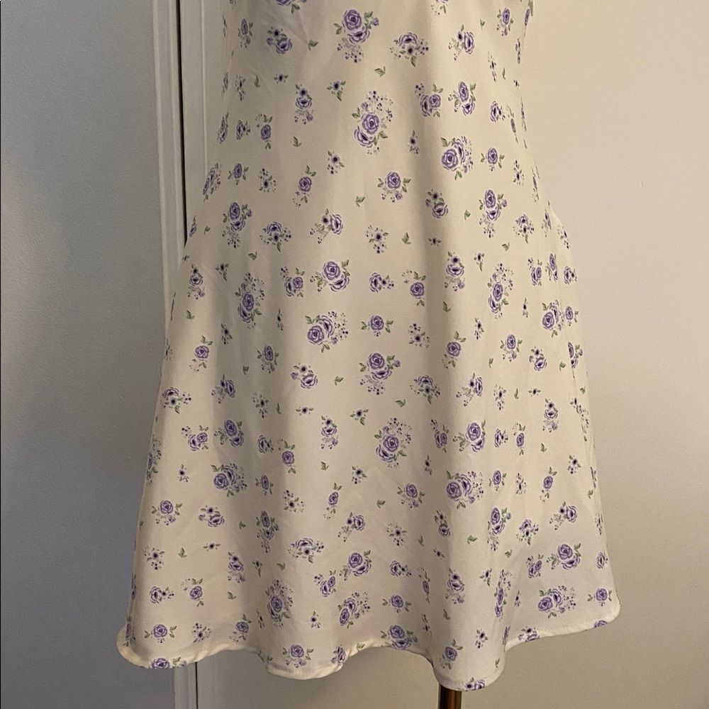 Zara Cream Floral Satin Effect Mini Dress with Back Tie Size XS - Picture 5 of 14